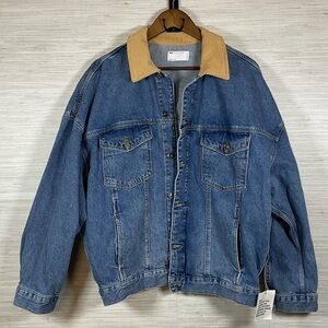 ASOS Oversized Denim Jean Jacket Tan Corduroy Collar NWT Small Medium Wash